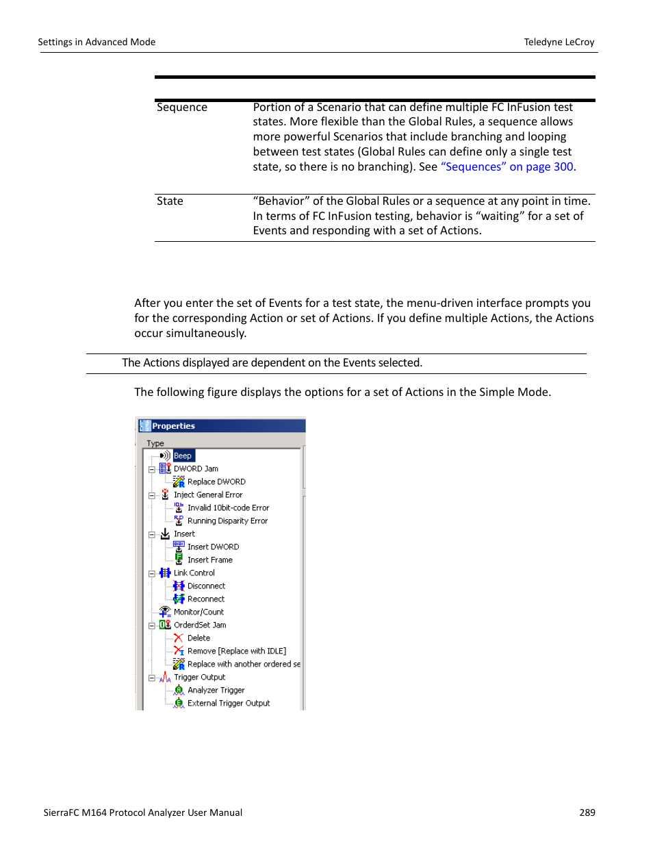 Scenario actions, Scenario actions” on | Teledyne LeCroy SierraFC M164 User Manual User Manual | Page 289 / 343