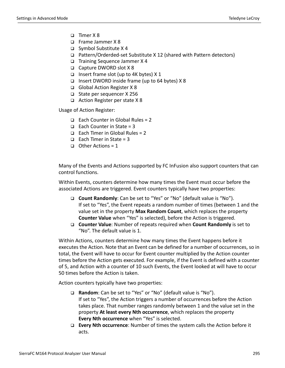 Using counters in events and actions | Teledyne LeCroy SierraFC M164 User Manual User Manual | Page 295 / 343