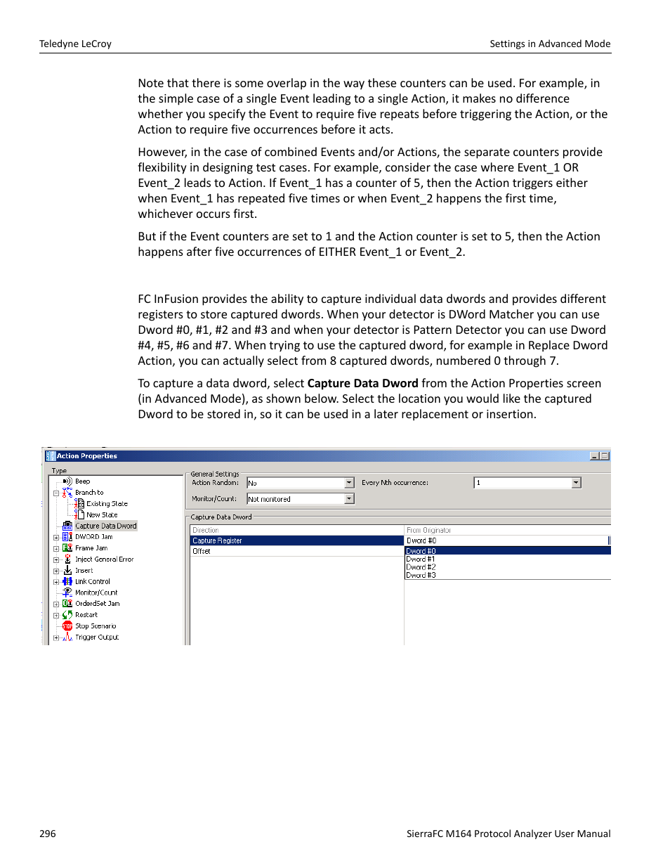 Capturing a data dword | Teledyne LeCroy SierraFC M164 User Manual User Manual | Page 296 / 343