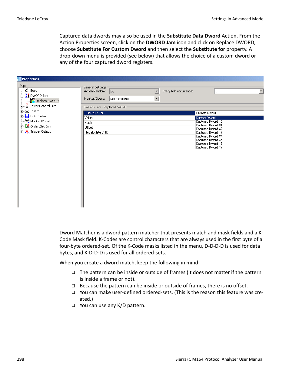 Dword matcher | Teledyne LeCroy SierraFC M164 User Manual User Manual | Page 298 / 343