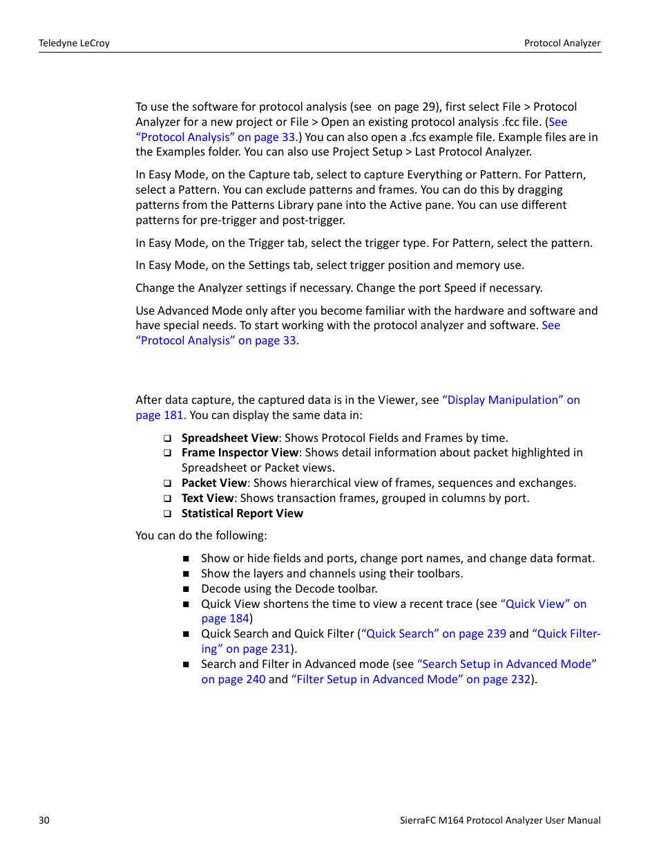 Protocol analyzer, Viewing captured data | Teledyne LeCroy SierraFC M164 User Manual User Manual | Page 30 / 343