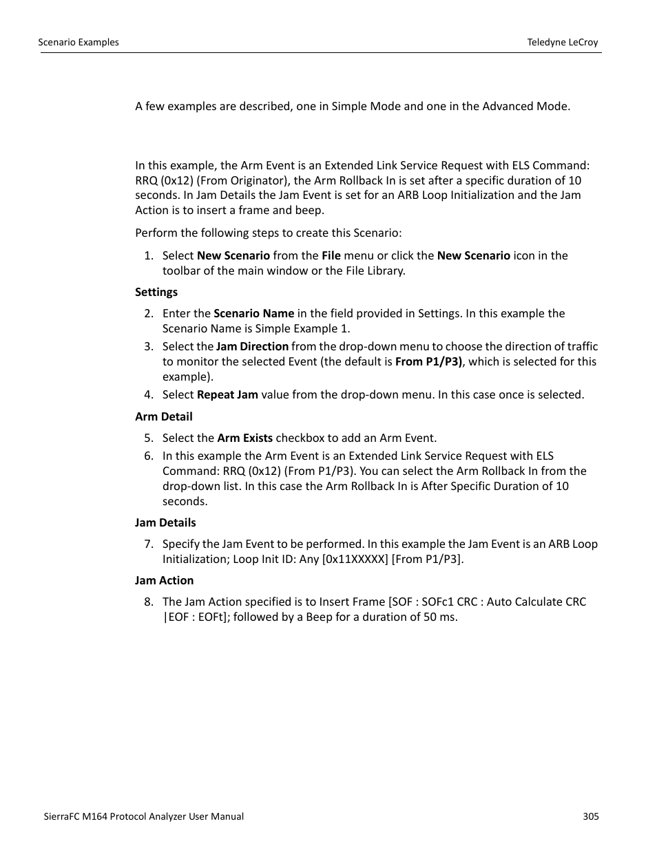 Scenario examples, Example 1 in simple mode | Teledyne LeCroy SierraFC M164 User Manual User Manual | Page 305 / 343