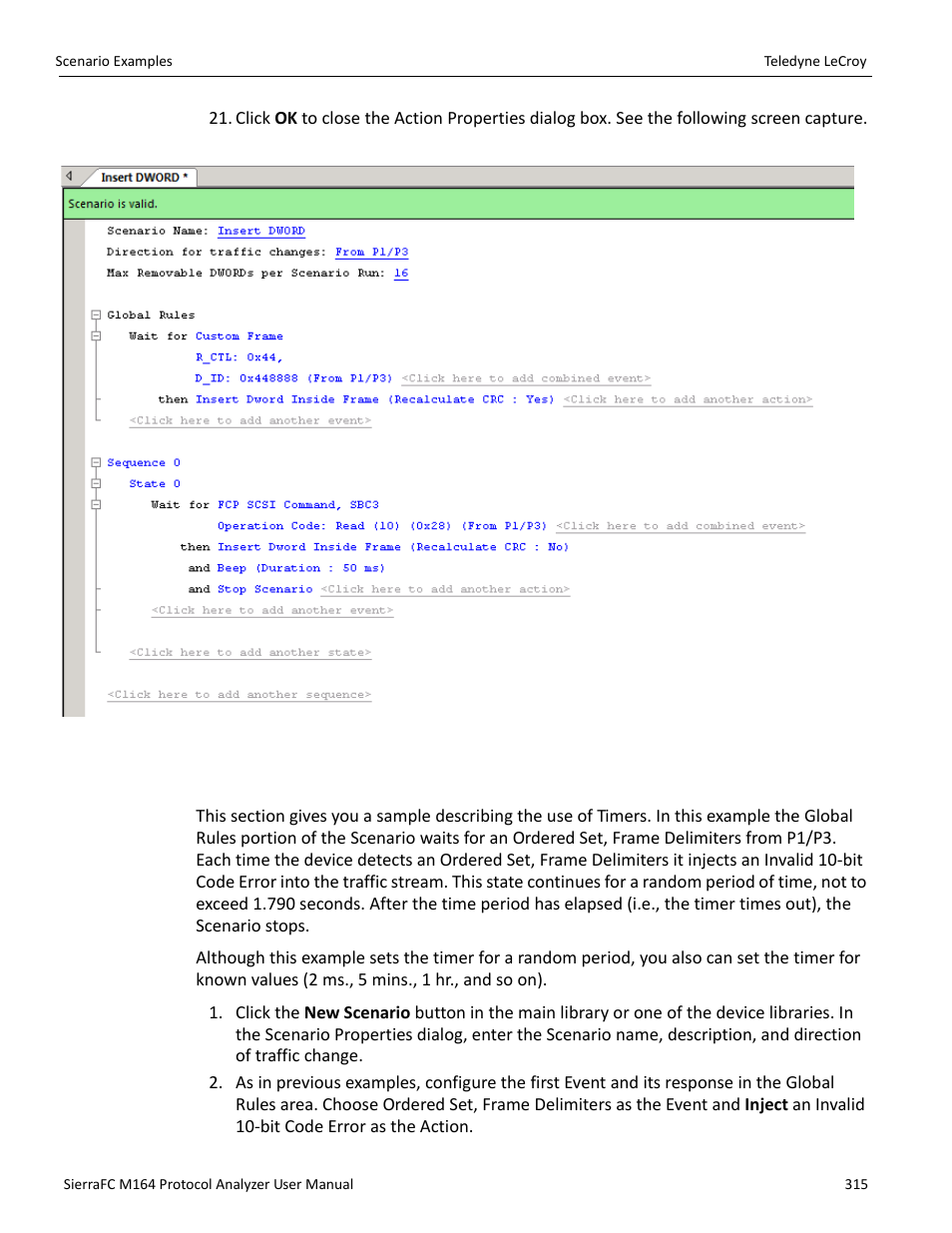 Example 3: using timers | Teledyne LeCroy SierraFC M164 User Manual User Manual | Page 315 / 343
