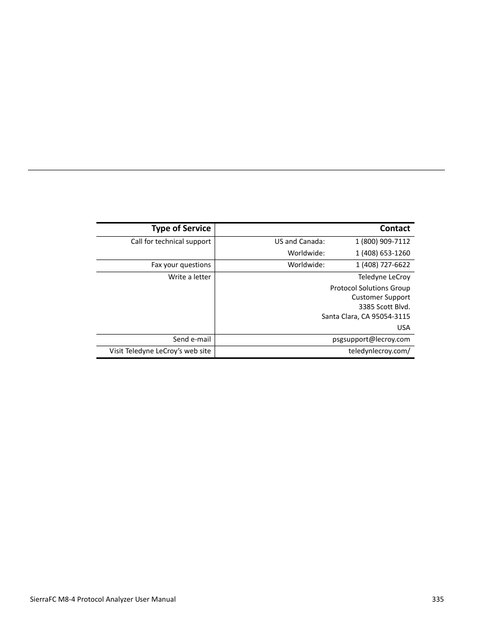 How to contact teledyne lecroy, Appendix b: how to contact teledyne lecroy, Appendix b | Teledyne LeCroy SierraFC M164 User Manual User Manual | Page 335 / 343