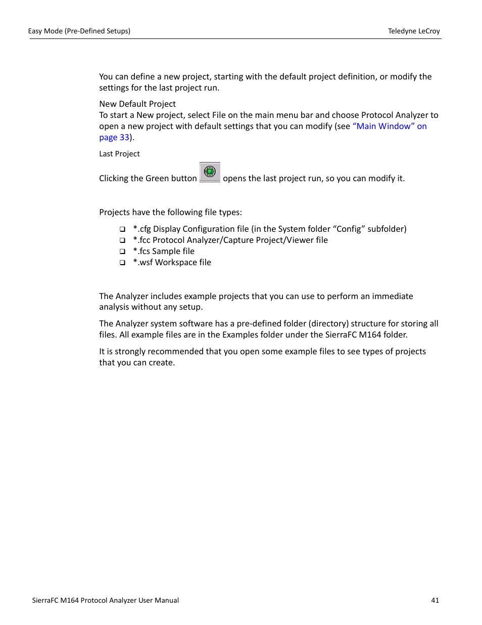 Projects, Project file types, Example projects | Teledyne LeCroy SierraFC M164 User Manual User Manual | Page 41 / 343