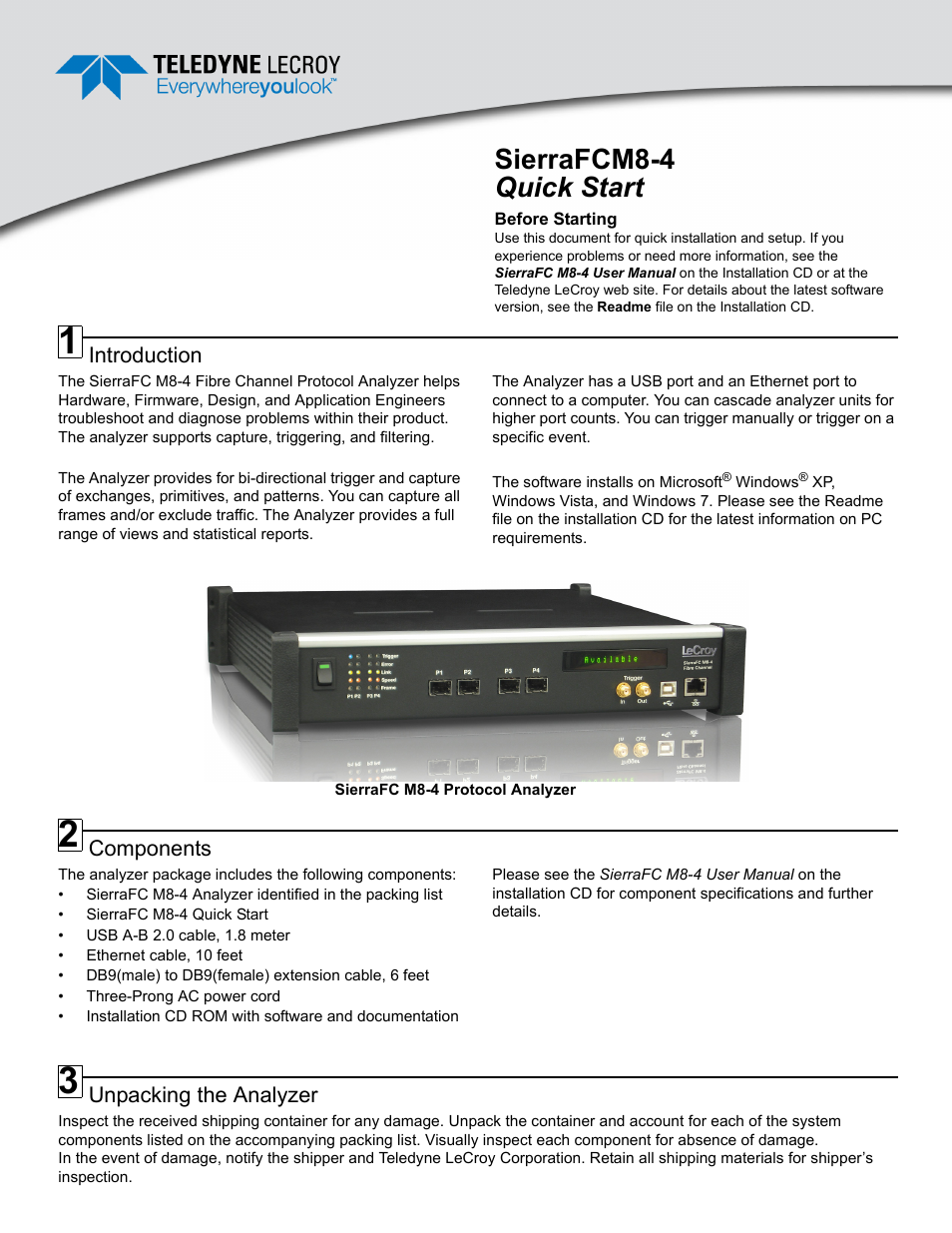 Teledyne LeCroy SierraFC M8-4 Quick Start Guide User Manual | 4 pages