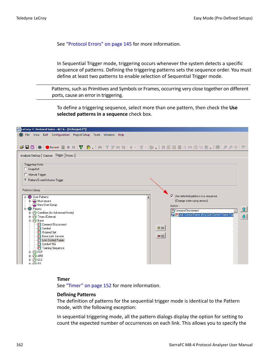 Protocol errors, Sequential trigger mode | Teledyne LeCroy SierraFC M8-4 User Manual User Manual | Page 162 / 335