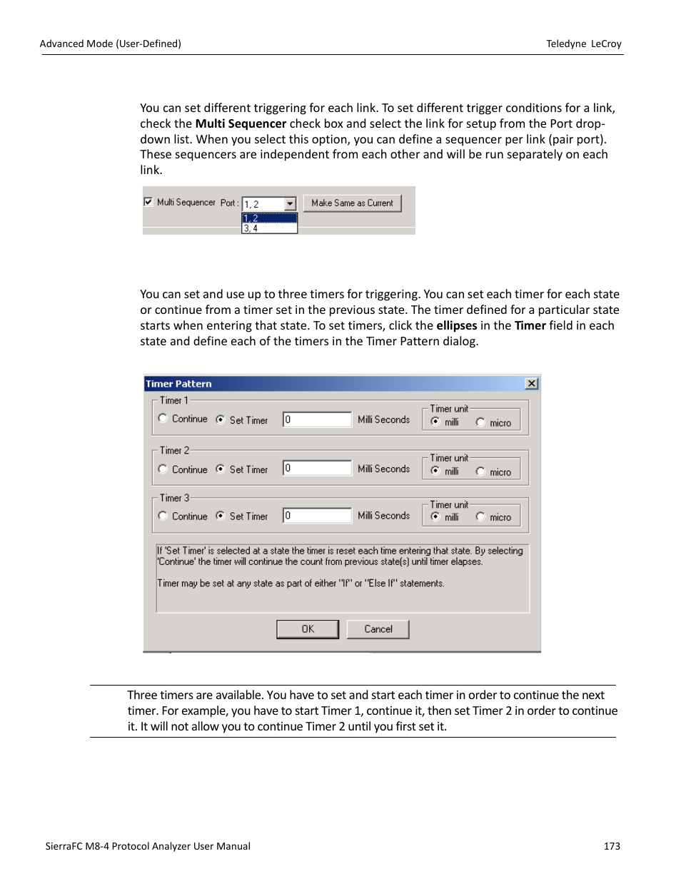 Multi-link triggering, Set timers | Teledyne LeCroy SierraFC M8-4 User Manual User Manual | Page 173 / 335