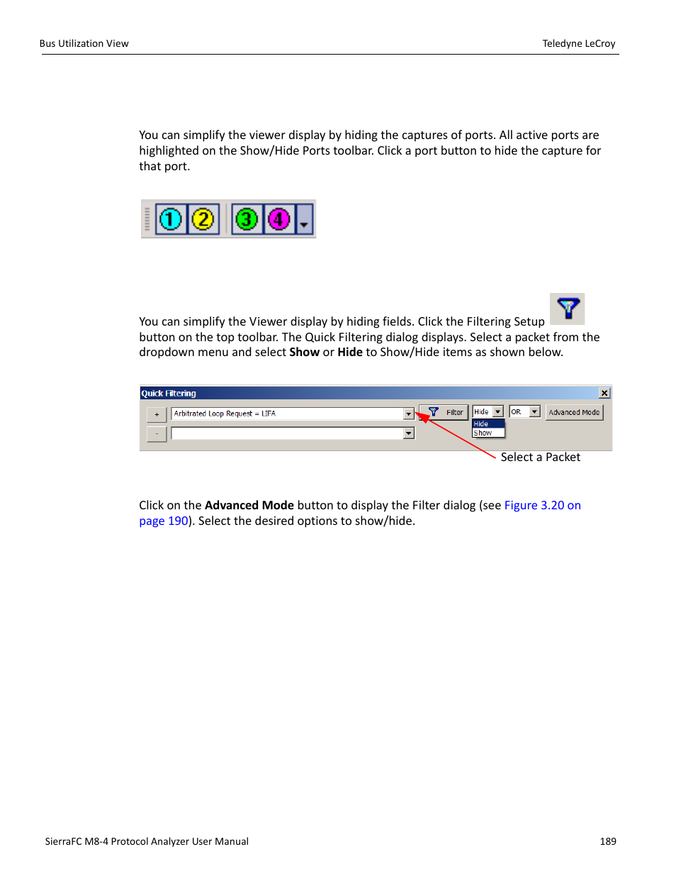 Customize display, Show/hide port, Show/hide field | Teledyne LeCroy SierraFC M8-4 User Manual User Manual | Page 189 / 335