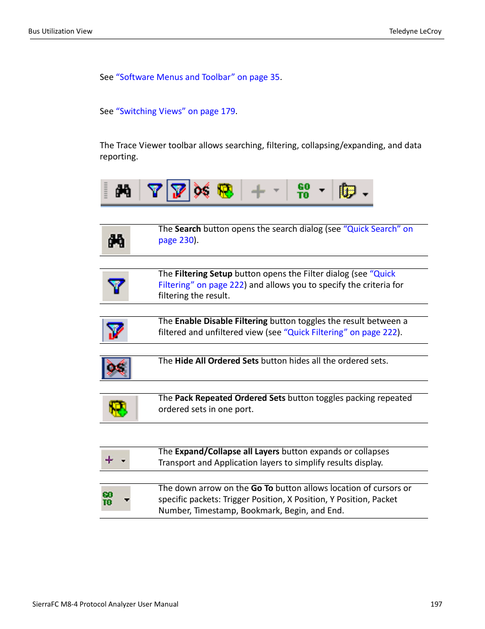 Main toolbar, Show view type toolbar, Trace viewer toolbar | Teledyne LeCroy SierraFC M8-4 User Manual User Manual | Page 197 / 335