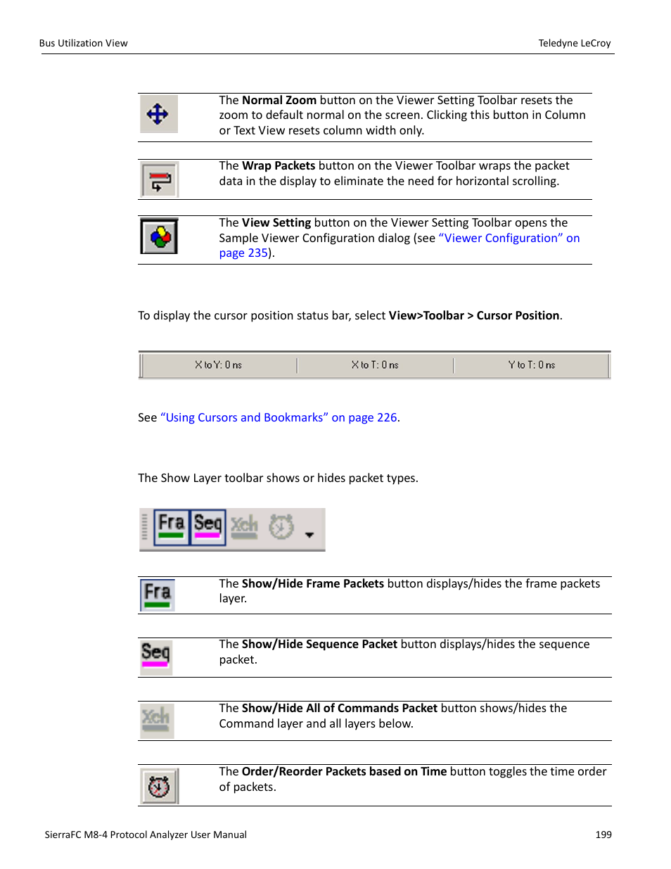 Cursor position status bar, Show layer toolbar | Teledyne LeCroy SierraFC M8-4 User Manual User Manual | Page 199 / 335