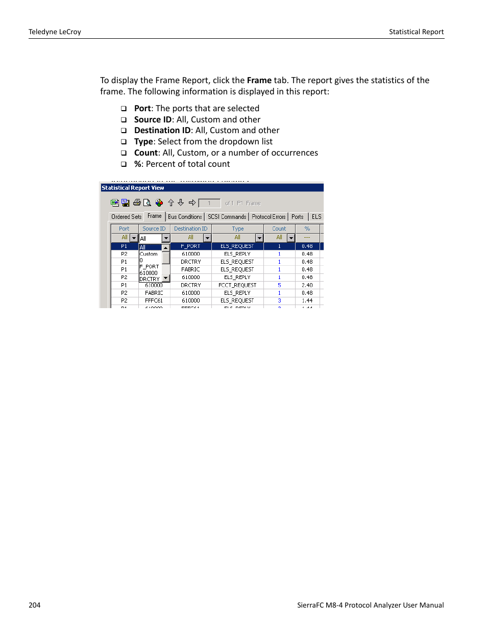 Frame report | Teledyne LeCroy SierraFC M8-4 User Manual User Manual | Page 204 / 335