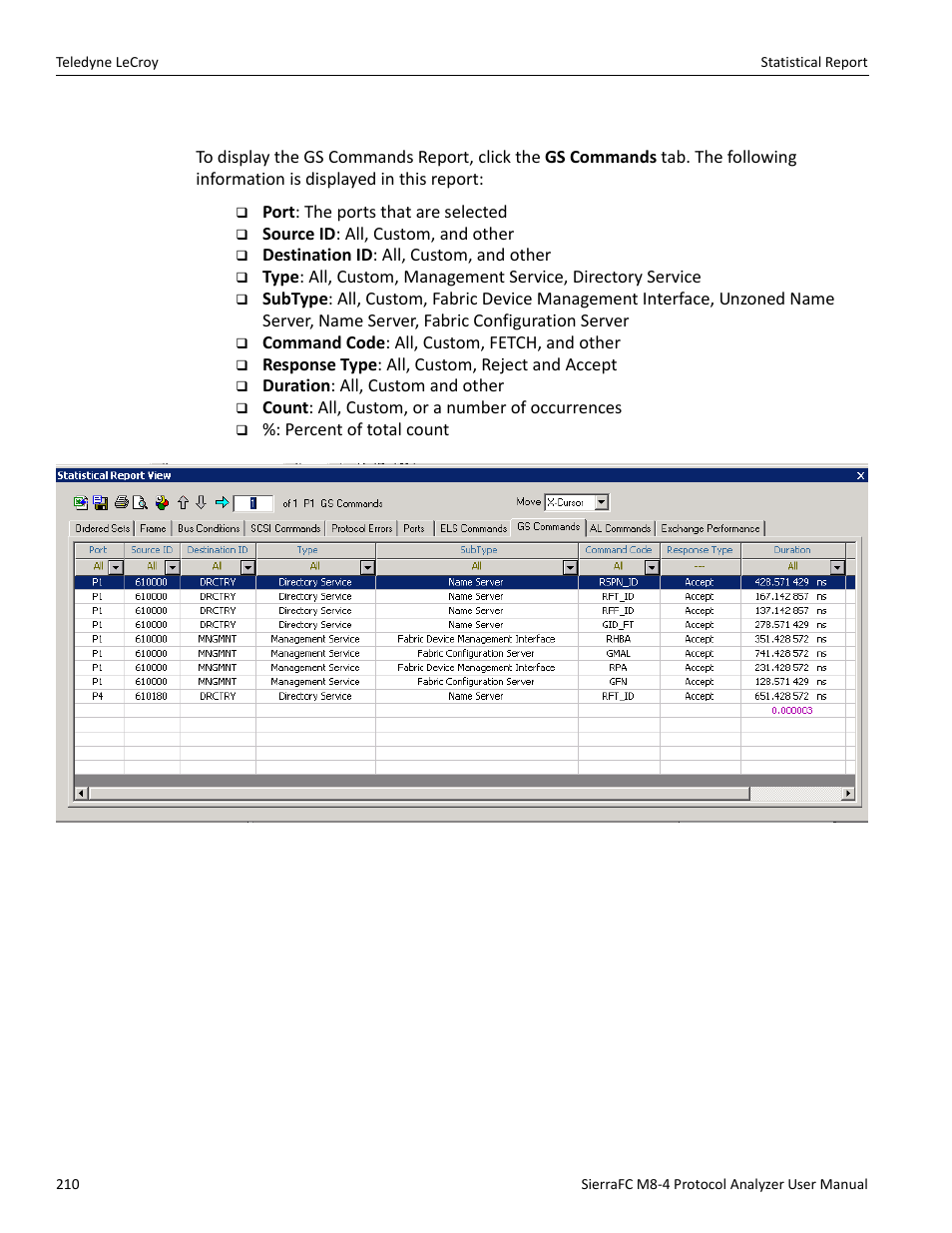 Gs commands | Teledyne LeCroy SierraFC M8-4 User Manual User Manual | Page 210 / 335