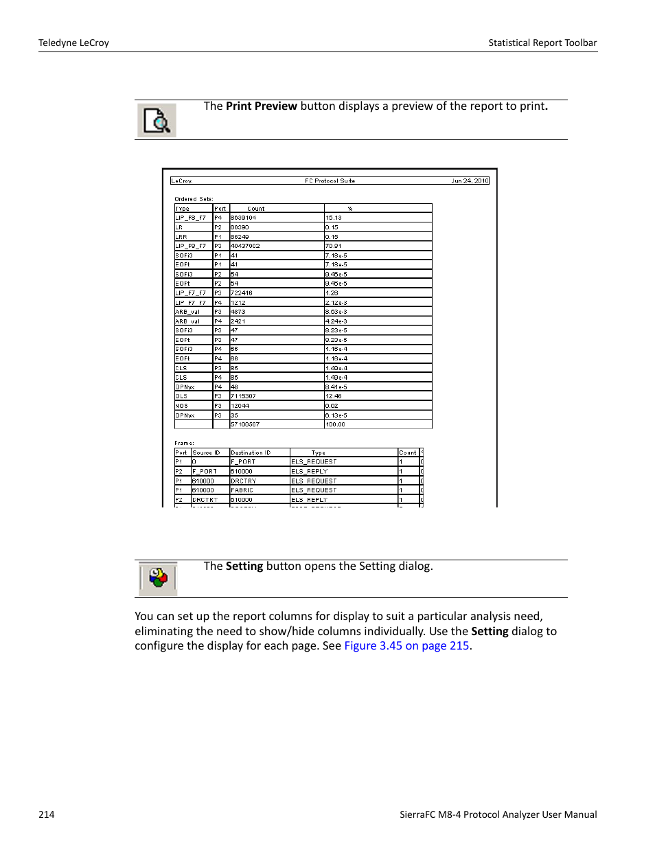 Print preview, Report display settings | Teledyne LeCroy SierraFC M8-4 User Manual User Manual | Page 214 / 335