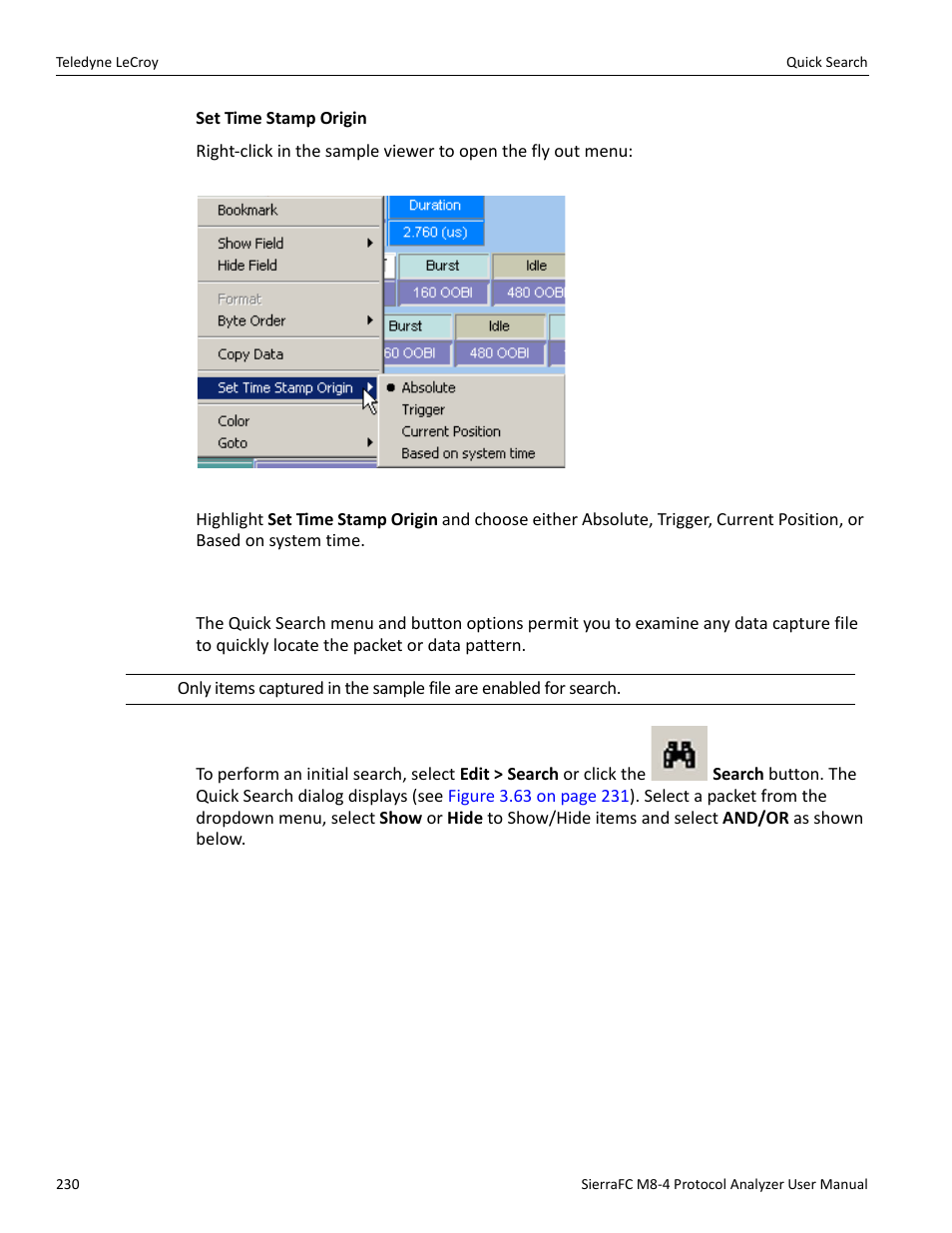 Quick search, Quick search” on | Teledyne LeCroy SierraFC M8-4 User Manual User Manual | Page 230 / 335