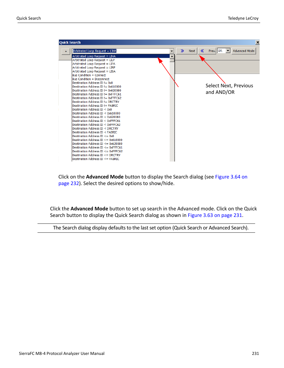 Search setup in advanced mode | Teledyne LeCroy SierraFC M8-4 User Manual User Manual | Page 231 / 335