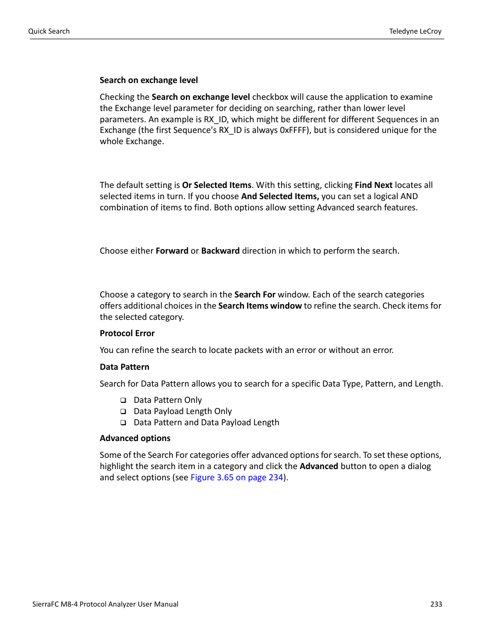 Search sub items, Search logic, Search direction | Search for | Teledyne LeCroy SierraFC M8-4 User Manual User Manual | Page 233 / 335