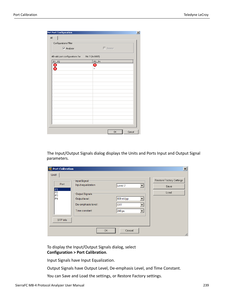 Port calibration | Teledyne LeCroy SierraFC M8-4 User Manual User Manual | Page 239 / 335