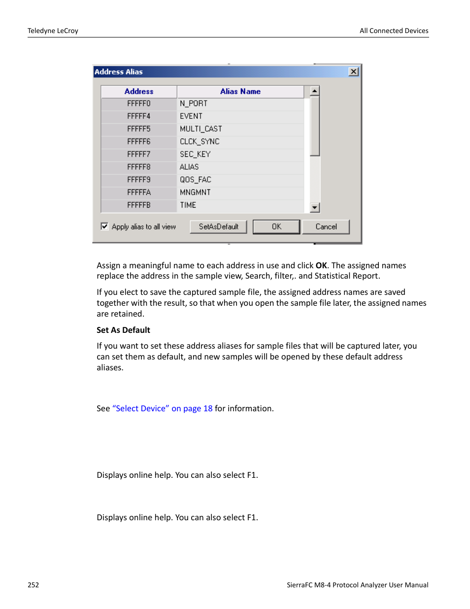 All connected devices, Help menu, Help topics | Vse help topics | Teledyne LeCroy SierraFC M8-4 User Manual User Manual | Page 252 / 335