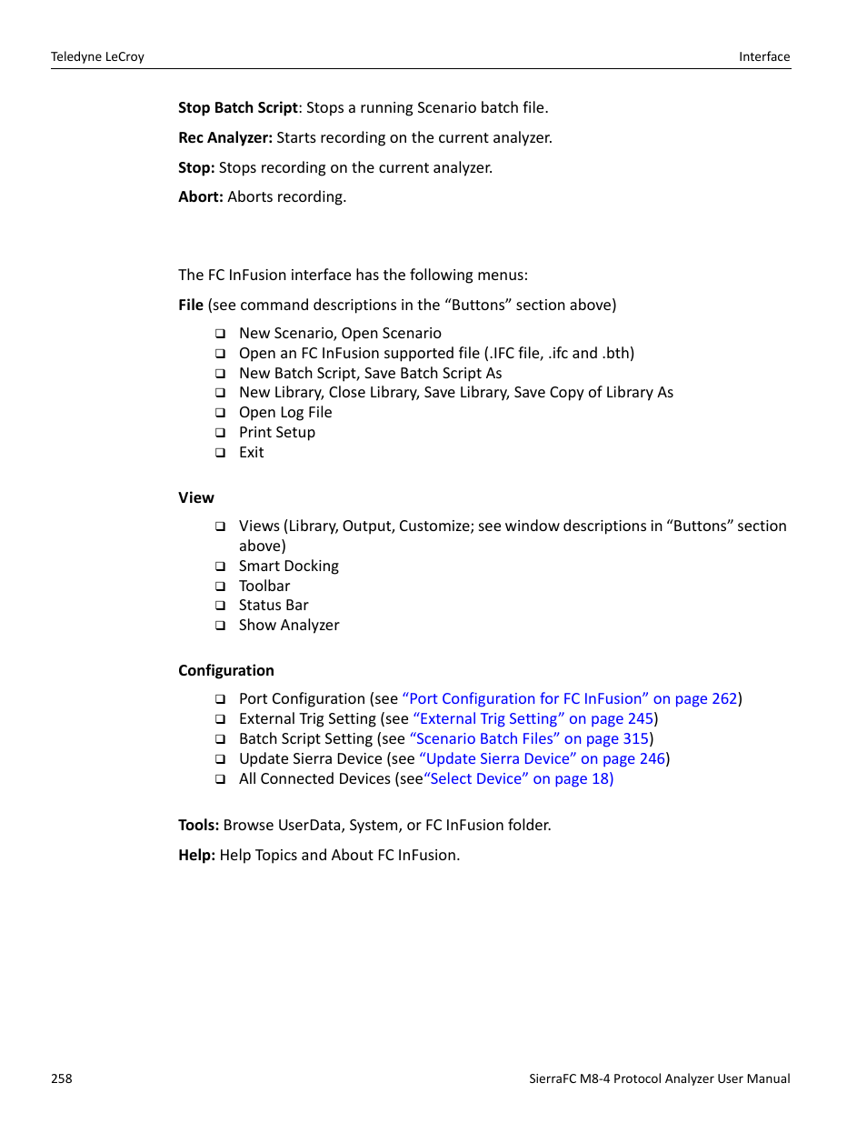 Menus | Teledyne LeCroy SierraFC M8-4 User Manual User Manual | Page 258 / 335