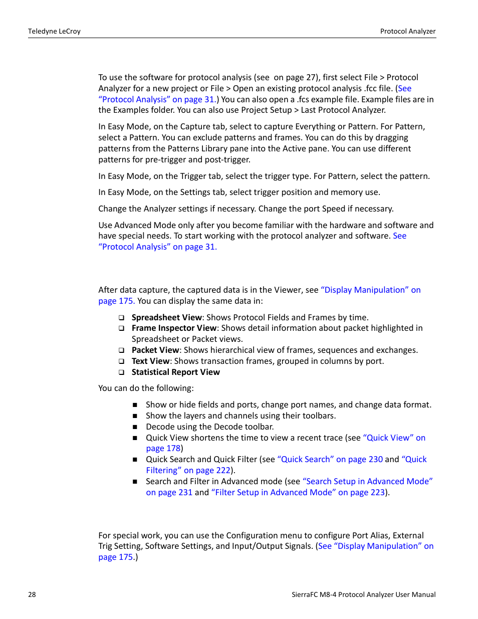 Protocol analyzer, Viewing captured data, Configuration | Teledyne LeCroy SierraFC M8-4 User Manual User Manual | Page 28 / 335