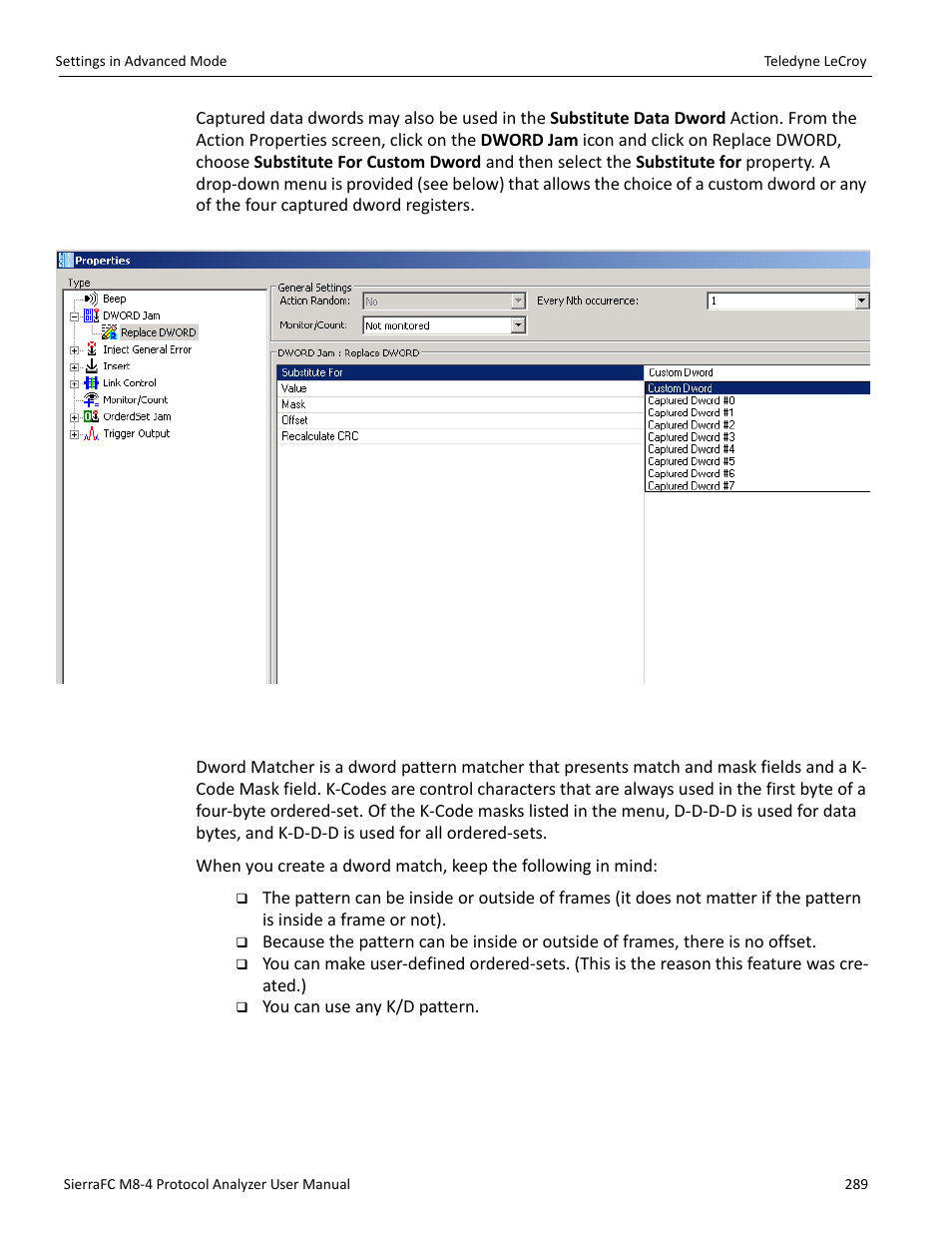 Dword matcher | Teledyne LeCroy SierraFC M8-4 User Manual User Manual | Page 289 / 335
