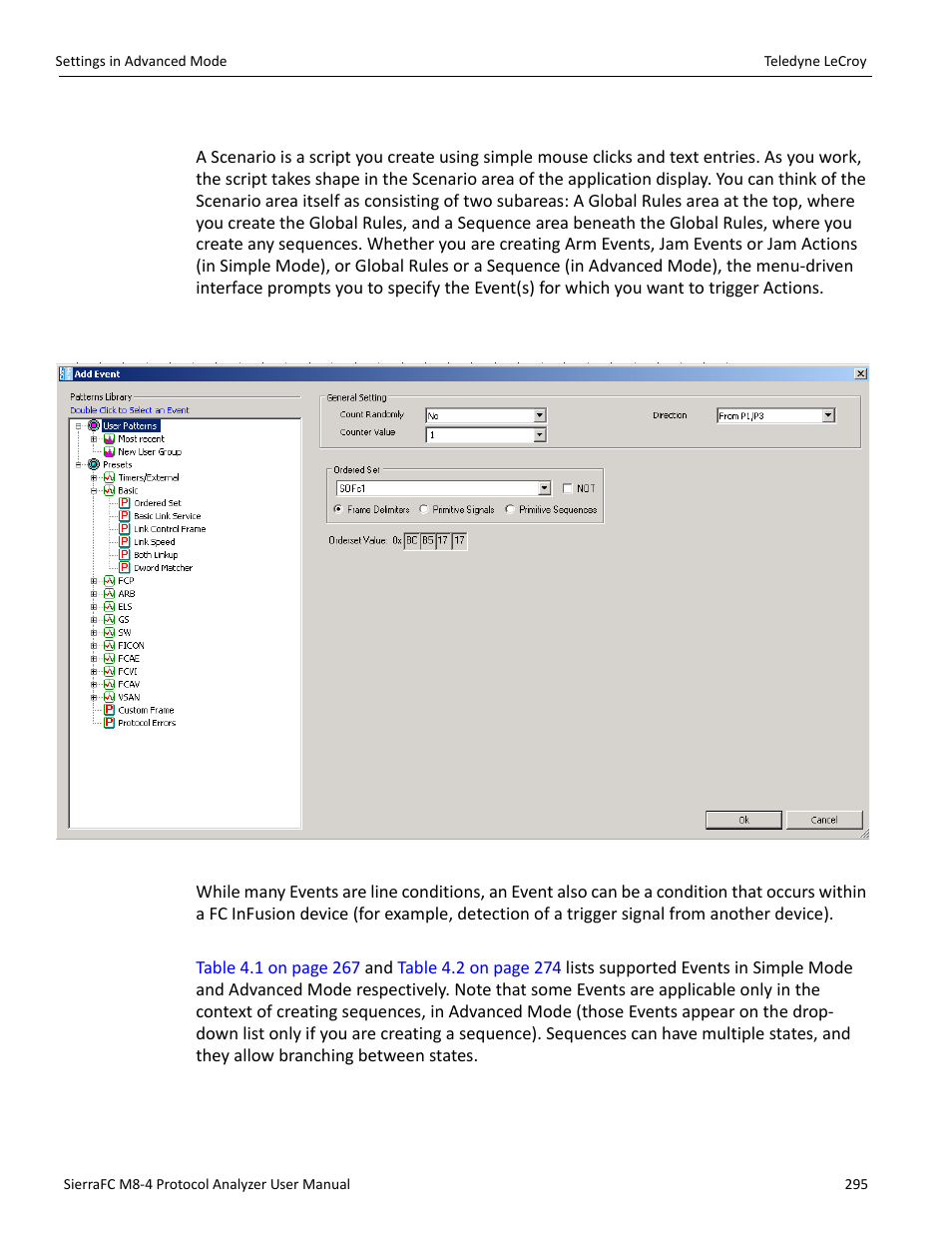 Scenario events | Teledyne LeCroy SierraFC M8-4 User Manual User Manual | Page 295 / 335