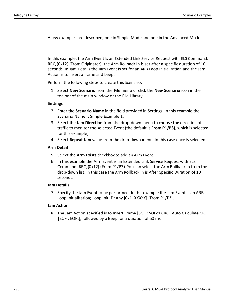 Scenario examples, Example 1 in simple mode | Teledyne LeCroy SierraFC M8-4 User Manual User Manual | Page 296 / 335