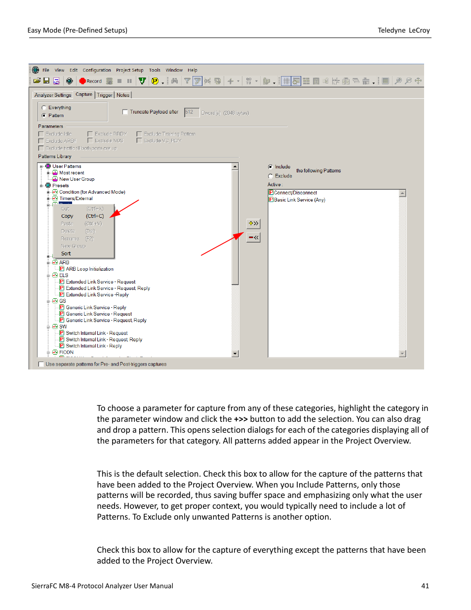 Choose a parameter, Include patterns, Exclude patterns | Teledyne LeCroy SierraFC M8-4 User Manual User Manual | Page 41 / 335