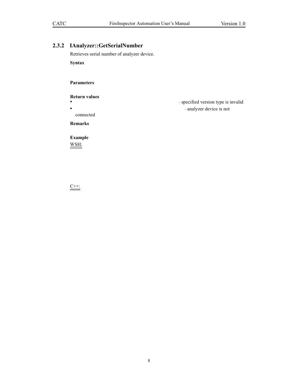 2 ianalyzer::getserialnumber, Ianalyzer::getserialnumber | Teledyne LeCroy FireInspector Automation Application Programming Interface User Manual | Page 12 / 92