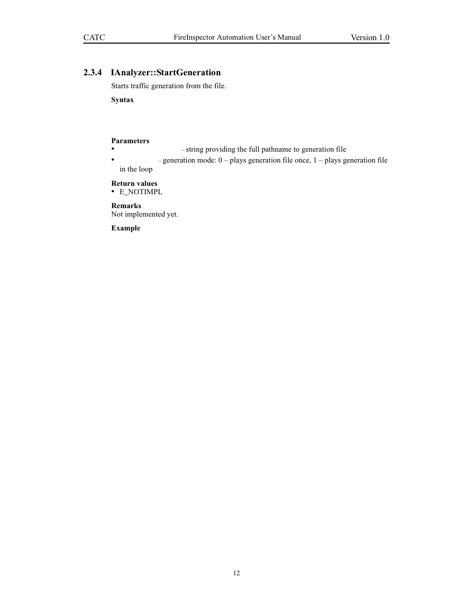 4 ianalyzer::startgeneration, Ianalyzer::startgeneration | Teledyne LeCroy FireInspector Automation Application Programming Interface User Manual | Page 16 / 92