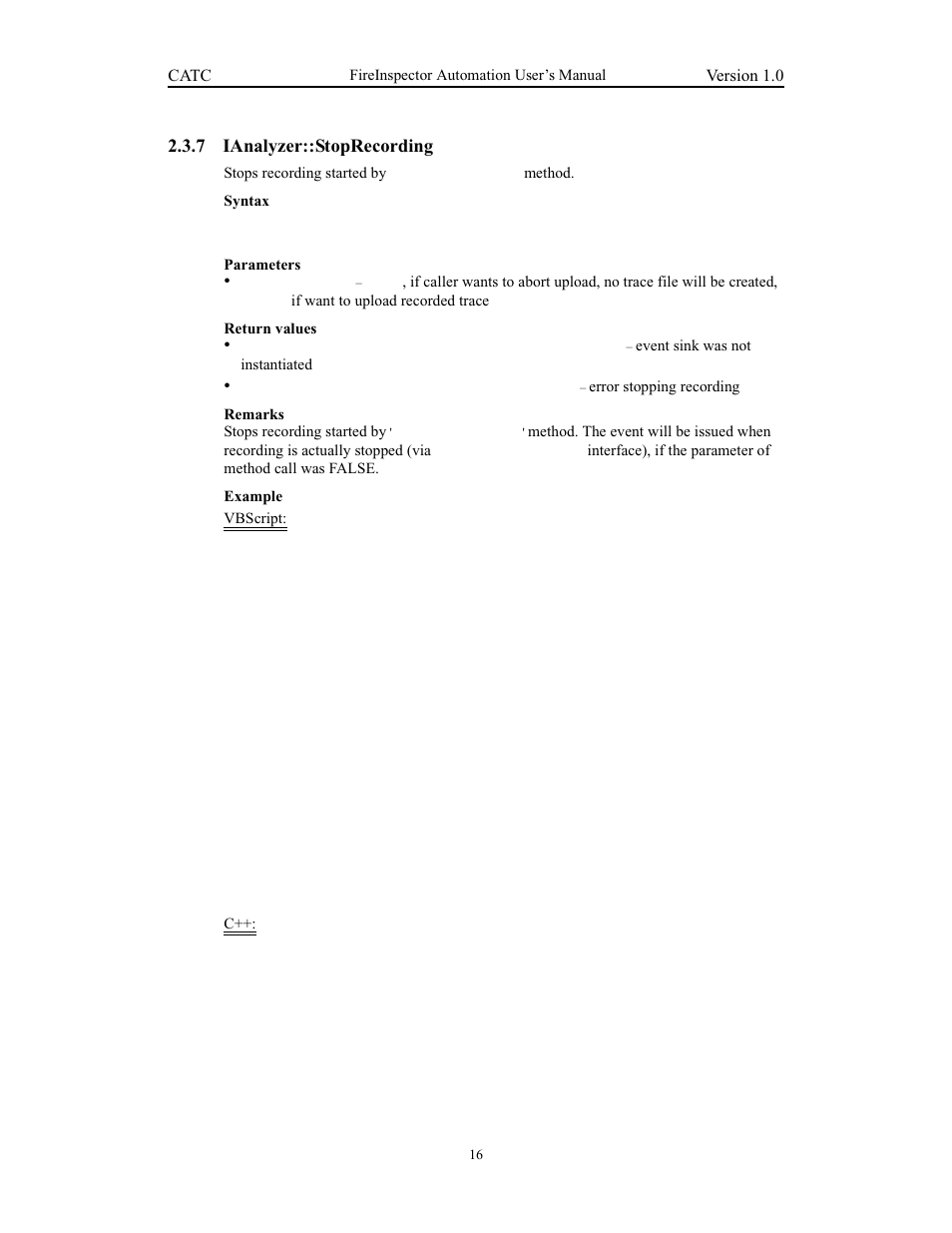 7 ianalyzer::stoprecording, Ianalyzer::stoprecording | Teledyne LeCroy FireInspector Automation Application Programming Interface User Manual | Page 20 / 92