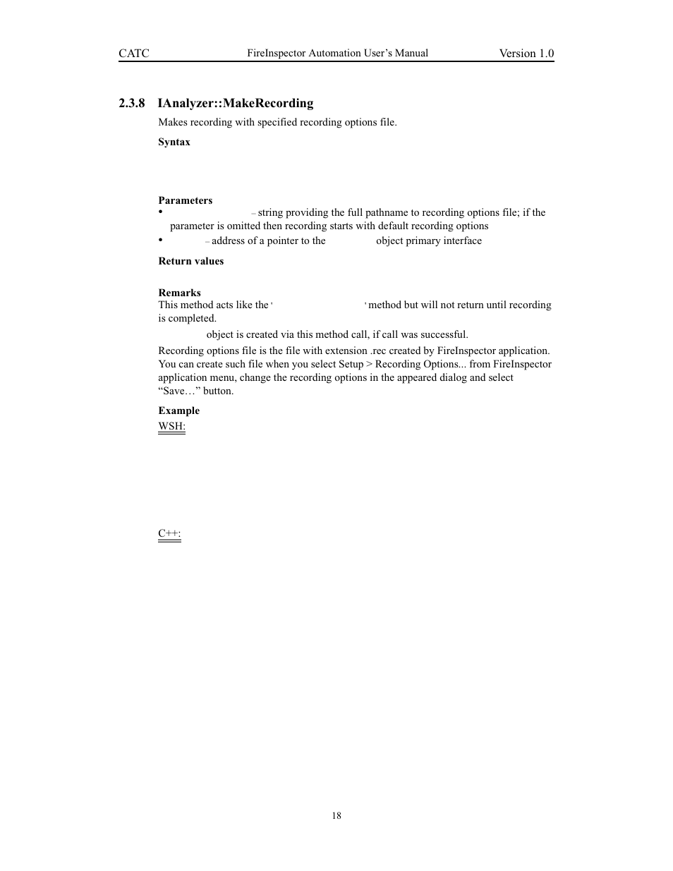 8 ianalyzer::makerecording, Ianalyzer::makerecording | Teledyne LeCroy FireInspector Automation Application Programming Interface User Manual | Page 22 / 92
