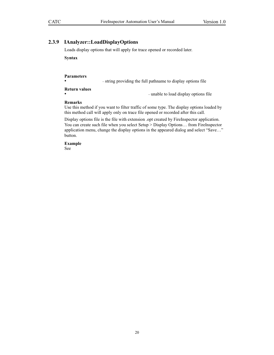 9 ianalyzer::loaddisplayoptions, Ianalyzer::loaddisplayoptions | Teledyne LeCroy FireInspector Automation Application Programming Interface User Manual | Page 24 / 92