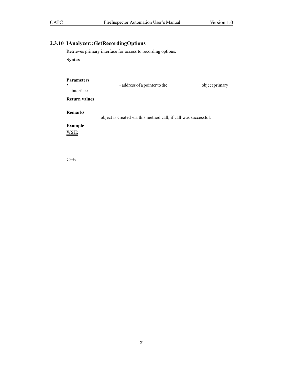 10 ianalyzer::getrecordingoptions, Ianalyzer::getrecordingoptions | Teledyne LeCroy FireInspector Automation Application Programming Interface User Manual | Page 25 / 92