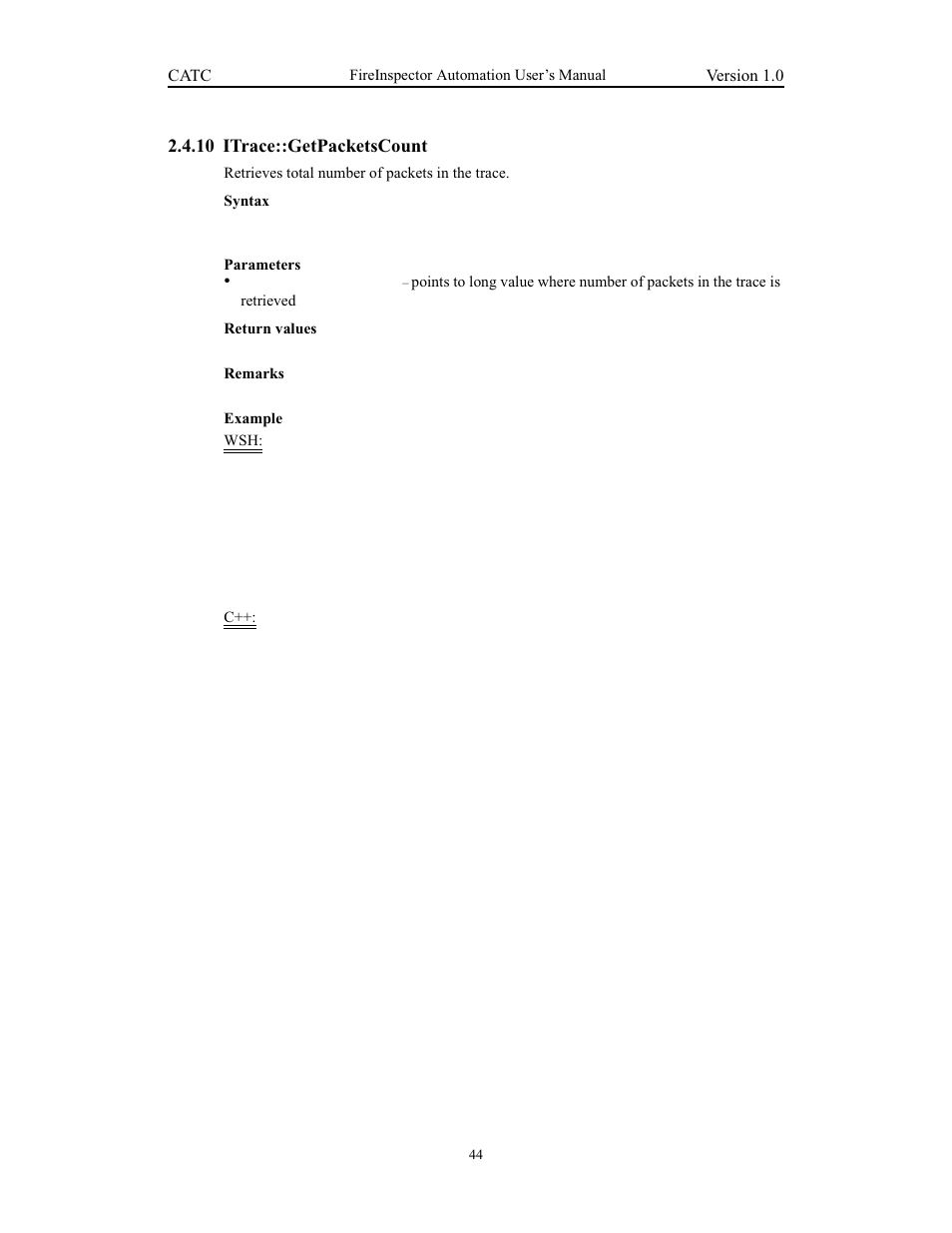 10 itrace::getpacketscount, Itrace::getpacketscount | Teledyne LeCroy FireInspector Automation Application Programming Interface User Manual | Page 48 / 92
