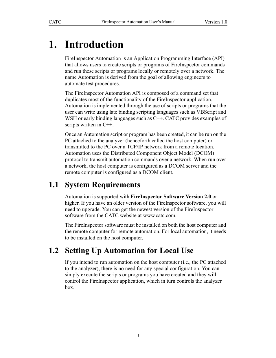 Introduction, 1 system requirements, 2 setting up automation for local use | Chapter 1 introduction | Teledyne LeCroy FireInspector Automation Application Programming Interface User Manual | Page 5 / 92