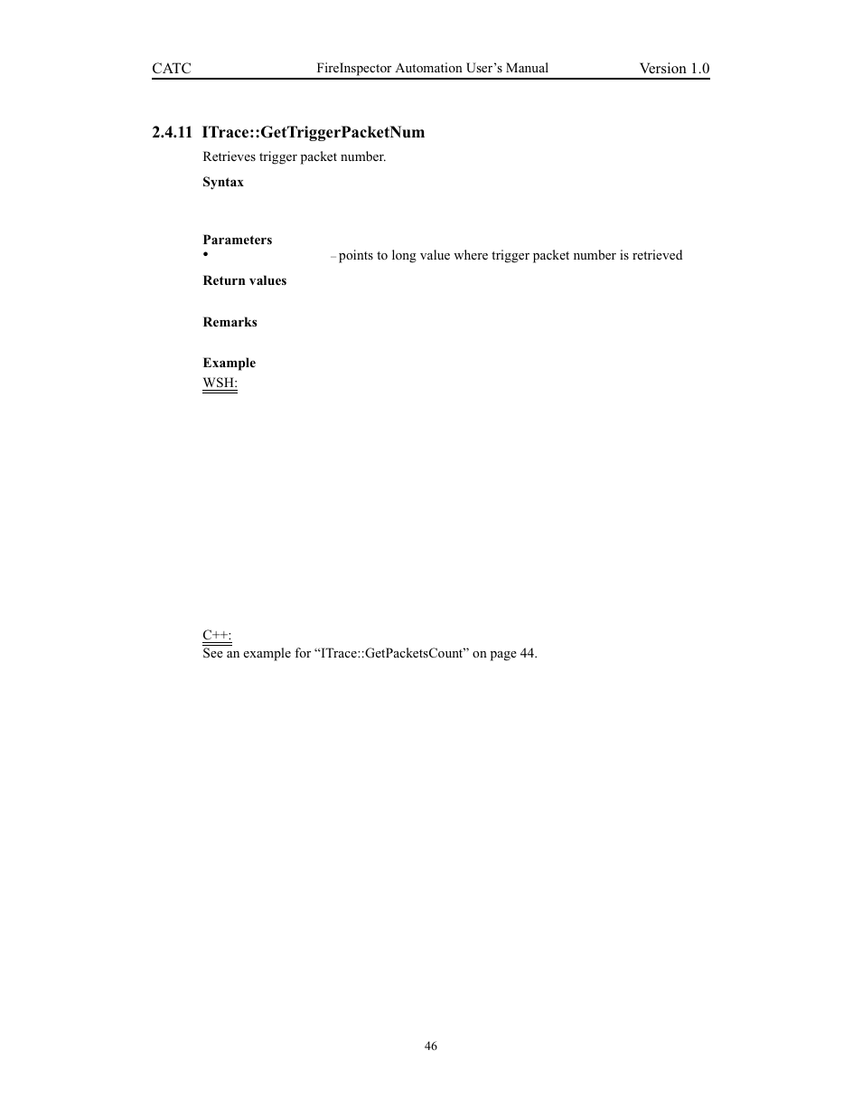 11 itrace::gettriggerpacketnum, Itrace::gettriggerpacketnum | Teledyne LeCroy FireInspector Automation Application Programming Interface User Manual | Page 50 / 92
