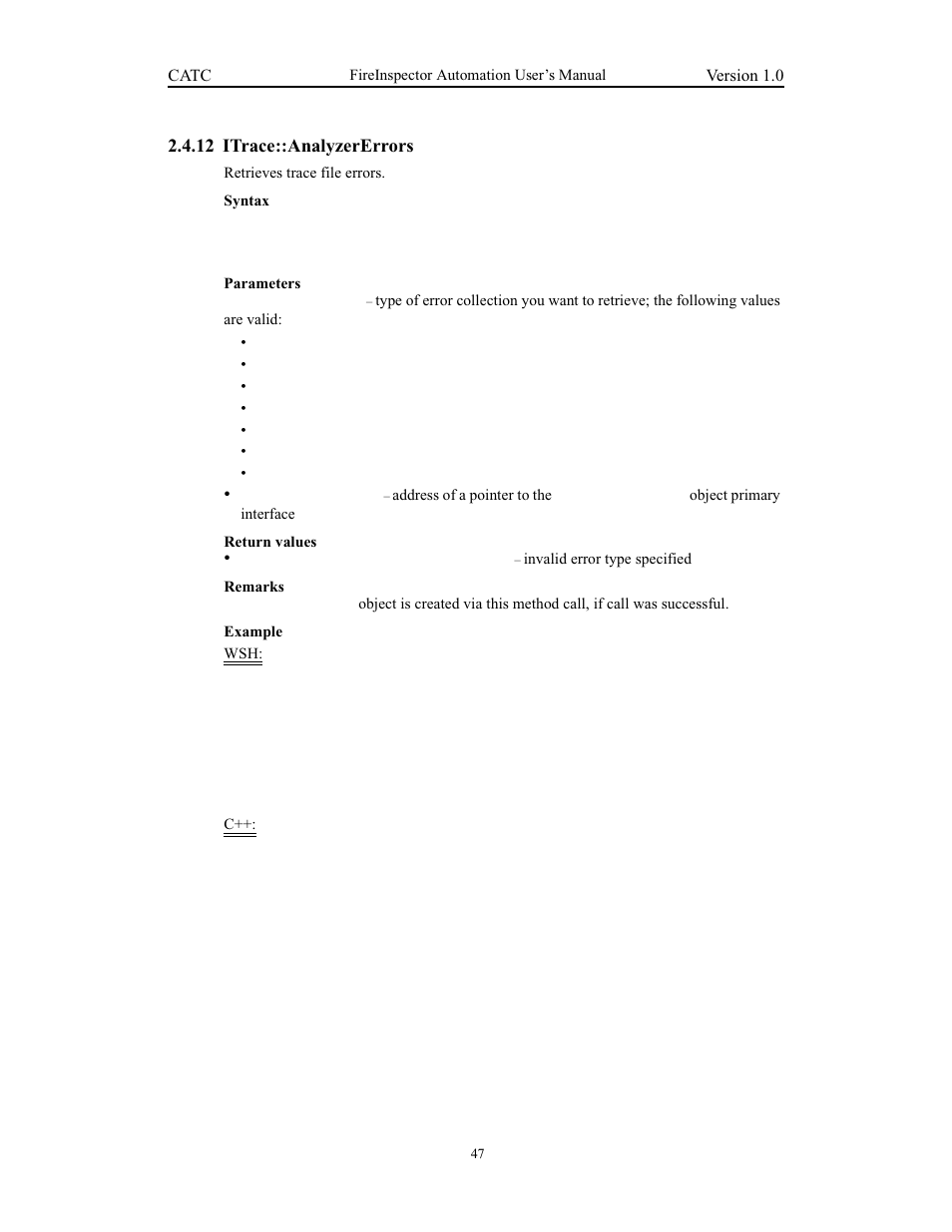 12 itrace::analyzererrors, Itrace::analyzererrors | Teledyne LeCroy FireInspector Automation Application Programming Interface User Manual | Page 51 / 92