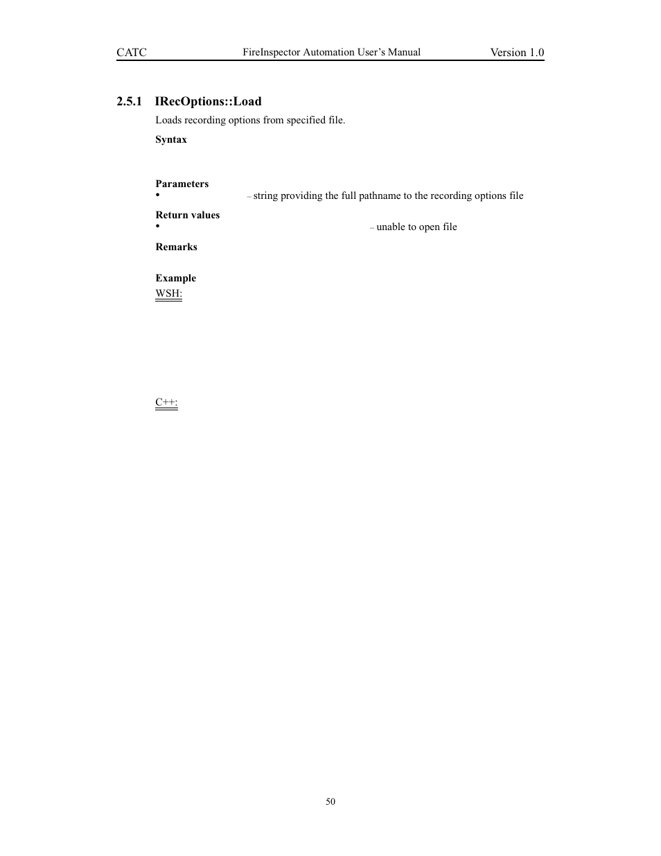 1 irecoptions::load, Irecoptions::load | Teledyne LeCroy FireInspector Automation Application Programming Interface User Manual | Page 54 / 92