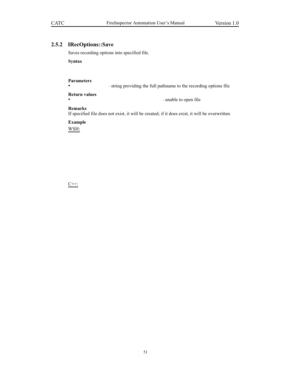 2 irecoptions::save, Irecoptions::save | Teledyne LeCroy FireInspector Automation Application Programming Interface User Manual | Page 55 / 92