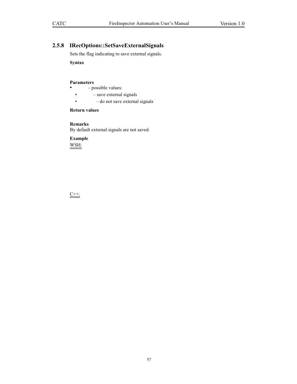 8 irecoptions::setsaveexternalsignals, Irecoptions::setsaveexternalsignals | Teledyne LeCroy FireInspector Automation Application Programming Interface User Manual | Page 61 / 92