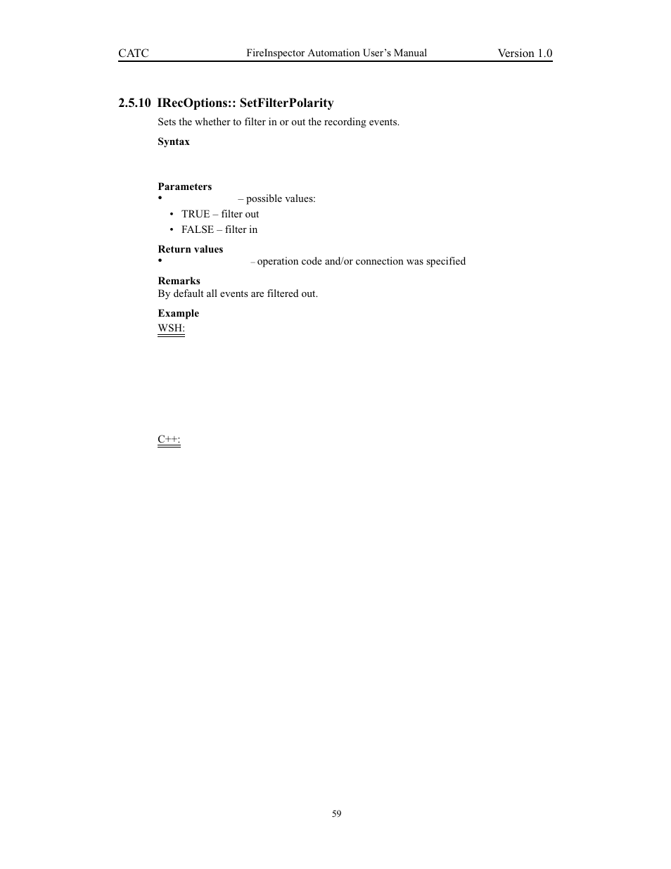 10 irecoptions:: setfilterpolarity, Irecoptions:: setfilterpolarity | Teledyne LeCroy FireInspector Automation Application Programming Interface User Manual | Page 63 / 92
