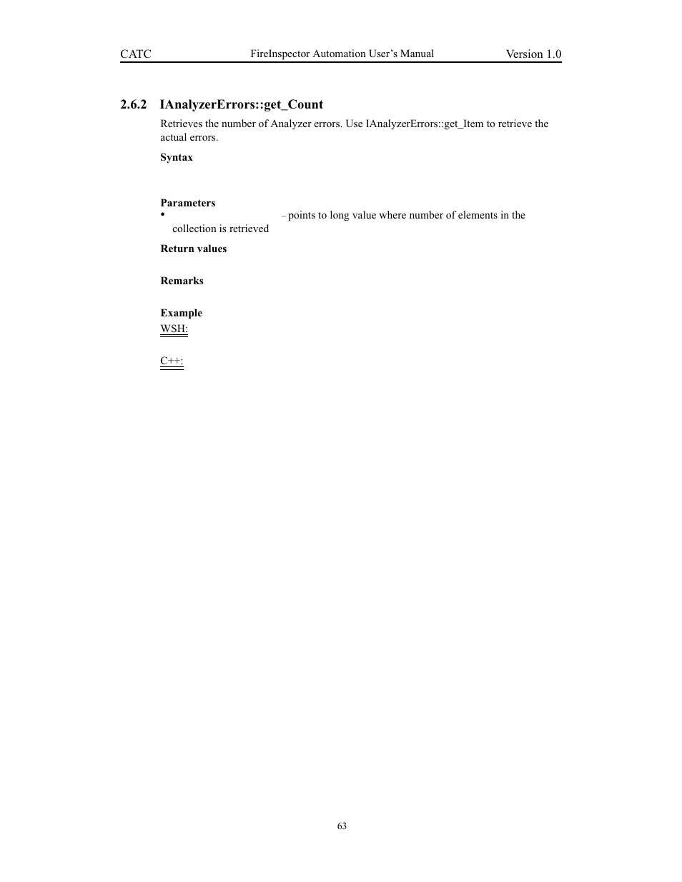 2 ianalyzererrors::get_count, Ianalyzererrors::get_count | Teledyne LeCroy FireInspector Automation Application Programming Interface User Manual | Page 67 / 92