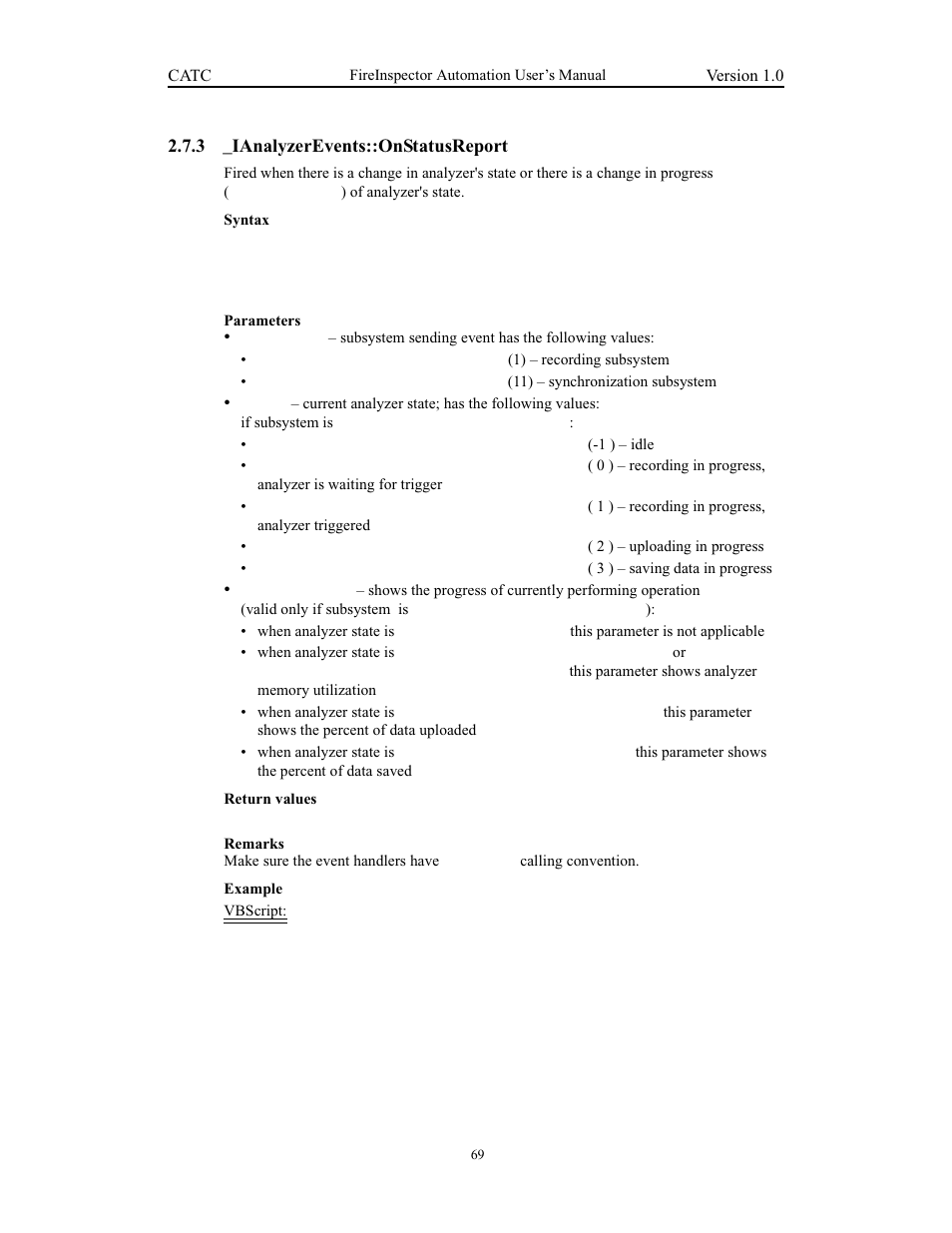 3 _ianalyzerevents::onstatusreport, Ianalyzerevents::onstatusreport | Teledyne LeCroy FireInspector Automation Application Programming Interface User Manual | Page 73 / 92