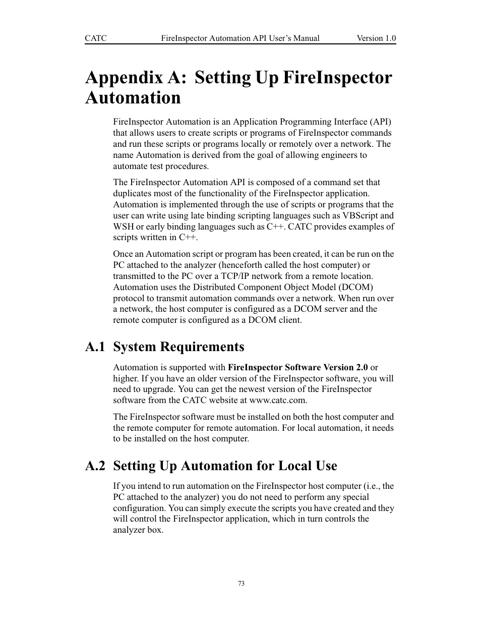 Appendix a: setting up fireinspector automation, A.1 system requirements, A.2 setting up automation for local use | Teledyne LeCroy FireInspector Automation Application Programming Interface User Manual | Page 77 / 92