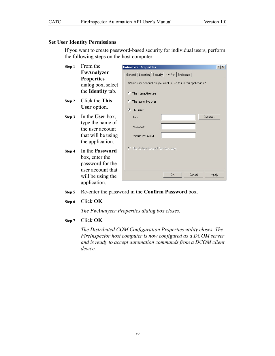 Set user identity permissions | Teledyne LeCroy FireInspector Automation Application Programming Interface User Manual | Page 84 / 92