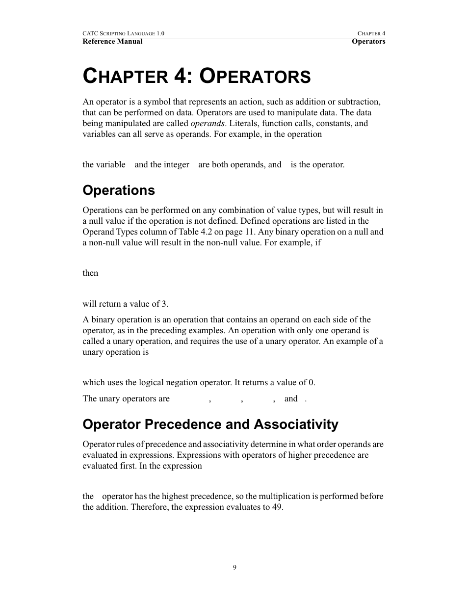 Chapter 4: operators, Operations, Operator precedence and associativity | 4 operators, Operations operator precedence and associativity, Hapter, Perators | Teledyne LeCroy FireInspector - File Based Decoding User Manual | Page 15 / 74