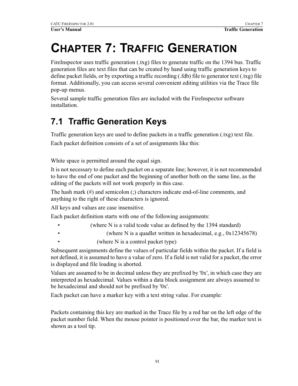 Chapter 7: traffic generation, 1 traffic generation keys, 7 traffic generation | Traffic generation keys, Hapter, Raffic, Eneration | Teledyne LeCroy FireInspector - Users Manual User Manual | Page 101 / 147