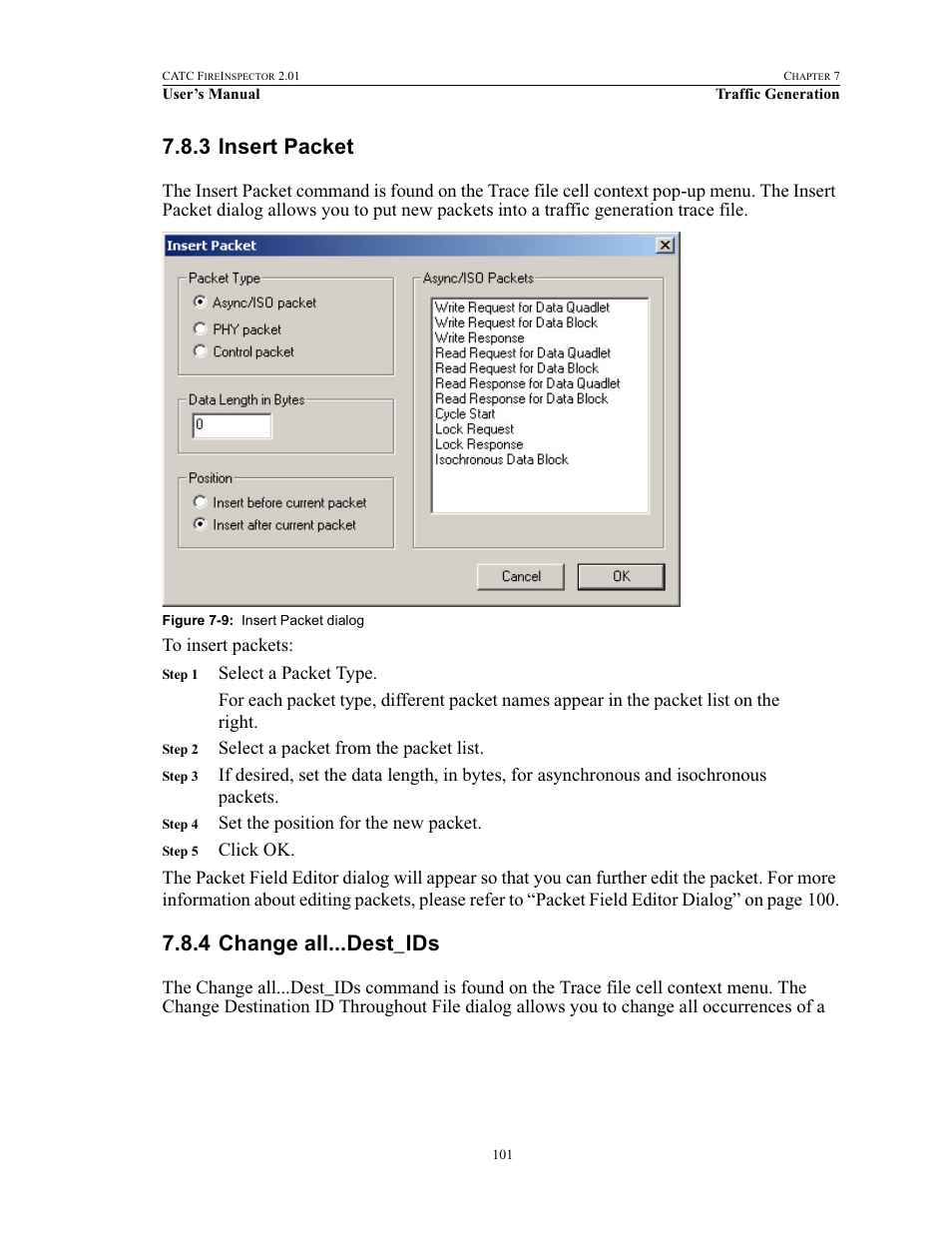 3 insert packet, 4 change all...dest_ids, Insert packet change all...dest_ids | Teledyne LeCroy FireInspector - Users Manual User Manual | Page 111 / 147